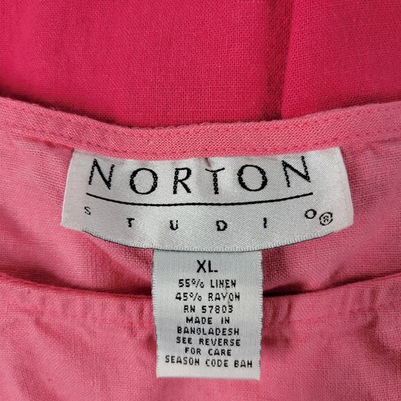 VTG Norton Studio Linen Tank Pant Set Womens Petite XL Pink Capri Resortwear - Picture 2 of 16